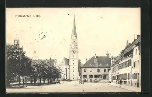 AK Pfaffenhofen a. Ilm, Marktplatz mit Blick zur Kirche
