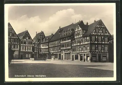 AK Schorndorf, Oberer Marktplatz mit Fachwerkbauten