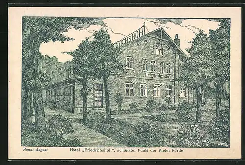 Künstler-AK Kiel-Heikendorf, Hotel Friedrichshöh in der Kieler Förde