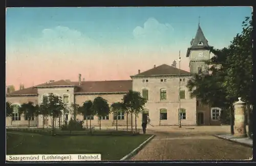 AK Saargemünd, Bahnhof in Abendstimmung