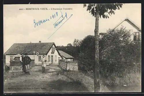 AK Montreux-Vieux, L`Ancienne Frontiere, Grenzbeamter mit Anwohnern