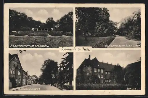 AK Sömmerda / Thür., Rosengarten, Eingang Stadtpark, am Schützenhaus, Schule