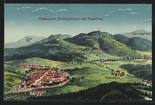 Künstler-AK Eugen Felle: Weissenstadt / Fichtelgeb., Gesamtansicht mit Umgebung