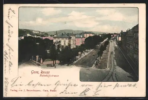 AK Gera-Reuss, Bahnhofstrasse aus der Vogelschau