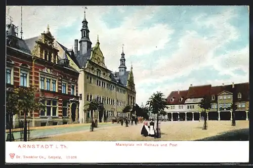AK Arnstadt, Marktplatz mit Rathaus u. Post