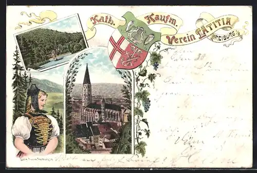 Lithographie Freiburg i. B., Kath. Kaufm. Verein Lätitia, Freiburgerein, Kirche