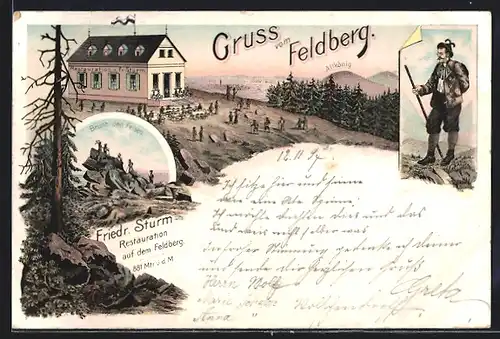 Lithographie Feldberg, Restaurant von Friedrich Sturm, Brunhilden Felsen