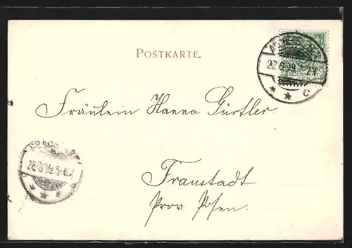 AK Aschersleben, Johannis-Promenade mit Haus Otto Weinmeister und Kirche