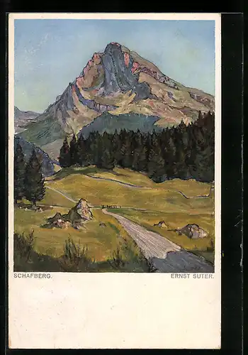 Künstler-AK Wildhaus /Toggenburg, Blick zum Schafberg