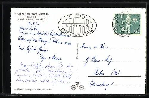 AK Brienz, Brienzer Rothorn, Hotel-Restaurant Rothorn-Kulm mit Gipfel
