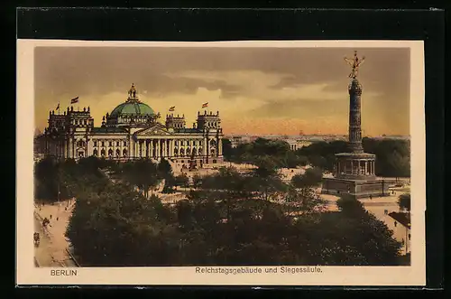 AK Berlin, Reichstagsgebäude und Siegessäule aus der Vogelschau