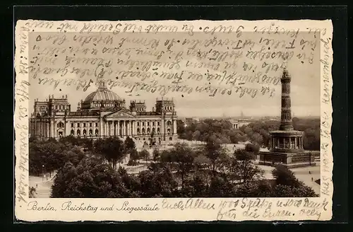 AK Berlin, Reichstag und Siegessäule