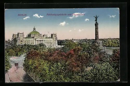 AK Berlin, Reichstagsgebäude und Siegessäule aus der Vogelschau