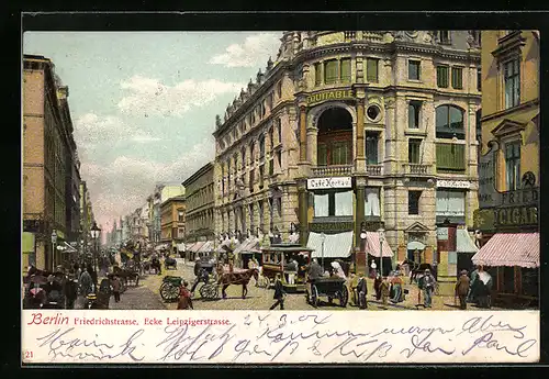 AK Berlin, Friedrichstrasse Ecke Leipzigerstrasse mit Passanten