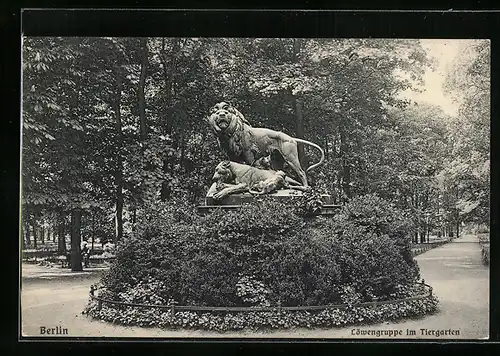 AK Berlin, Löwengruppe im Tiergarten