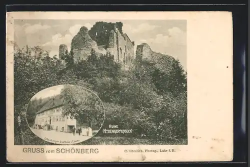 AK Schönberg, Gasthaus zum Löwen, Ruine Hohengeroldseck