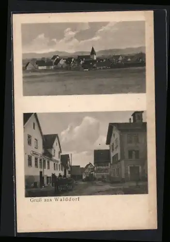 AK Walddorf, Strassenpartie mit Gasthaus, Teilansicht