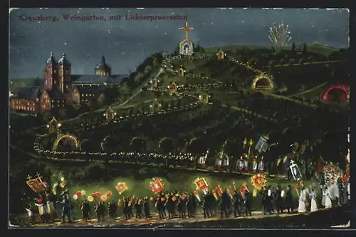 AK Weingarten, Kreuzberg mit Lichterprozession