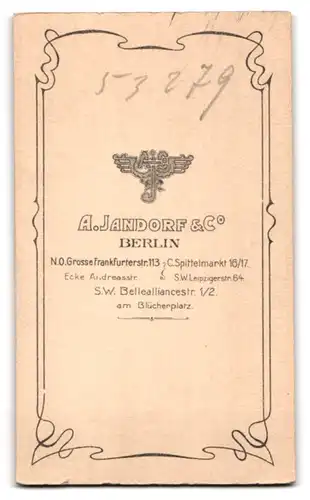 Fotografie A. Jandorf & Co., Berlin, Grosse Frankfurterstr. 113, Junge Dame im hübschen Kleid