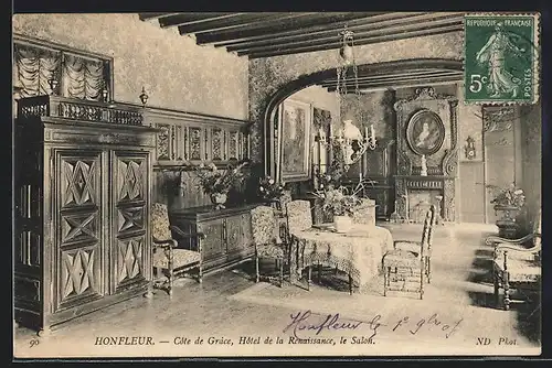 AK Honfleur, Côte de Grâce, Hôtel de la Renaissance, le Salon