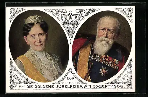 AK Goldene Jubelfeier 1906 des Grossherzogspaars von Baden, Portraits