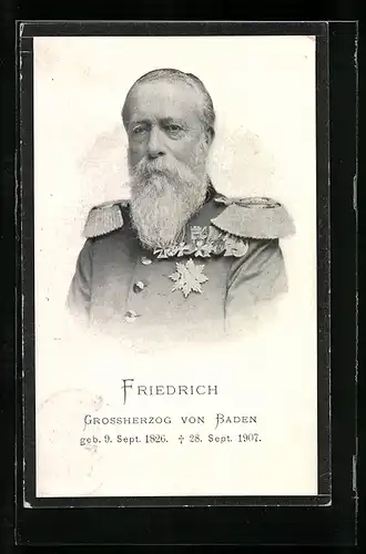 AK Friedrich Grossherzog von Baden, anlässlich seines Todes am 28.9.1907