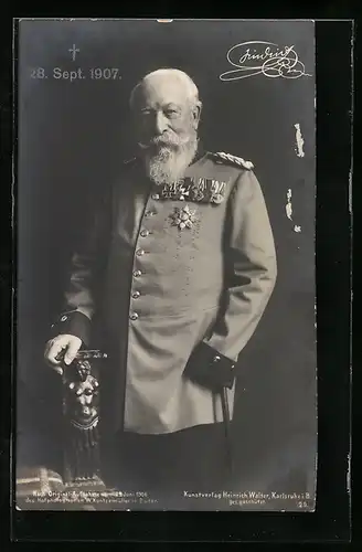 AK Grossherzog Fridrich von Baden in Uniform, letzte Original-Aufnahme des Hofphotographen