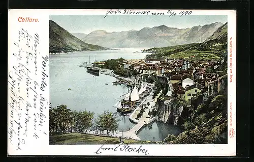 AK Kotor / Cattaro, Ortspartie mit Hafen