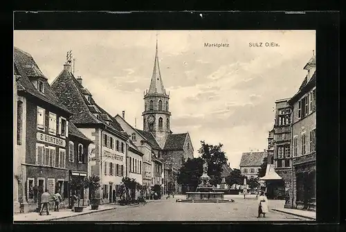 AK Sulz, Hotel-Gasthof, Geschäft v. E. Burtsch, Marktplatz