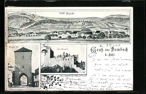 AK Dambach b. Schl., Grengel-Tor, Ruine Bernstein, Totalansicht