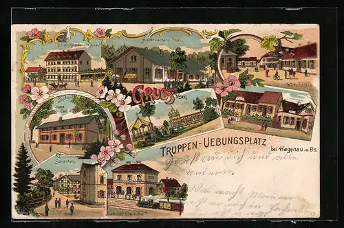 AK Hagenau im Els., Truppenübungsplatz mit acht Ansichten