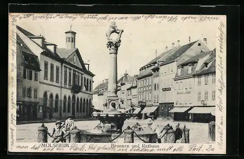 AK Molsheim, Restauration zum Rappen, Brunnen und Rathaus