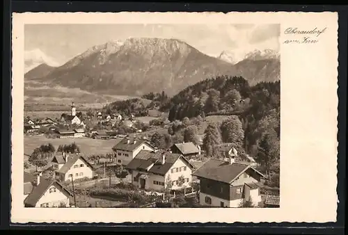 AK Oberaudorf am Inn, Teilansicht gegen das Gebirge