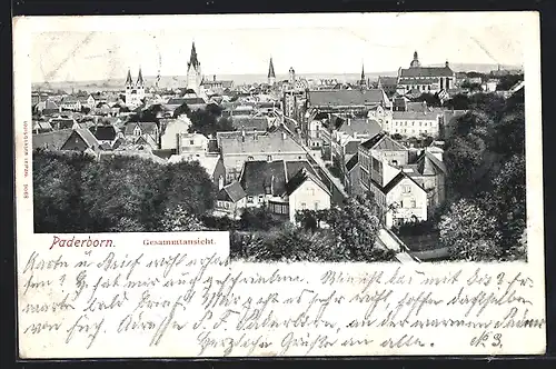 AK Paderborn, Stadtpanorama aus der Vogelschau