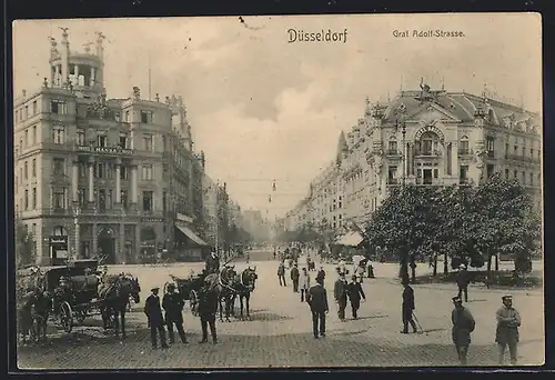 AK Düsseldorf, Graf Adolfstrasse mit Hotel Hansa