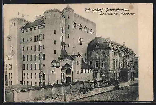 AK Düsseldorf, Schauspielhaus, Seitenansicht mit Bühnenhaus