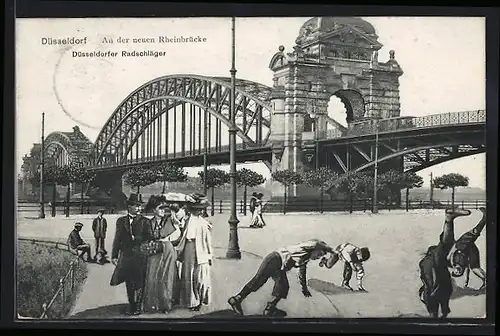 AK Düsseldorf, Radschläger an der neuen Rheinbrücke