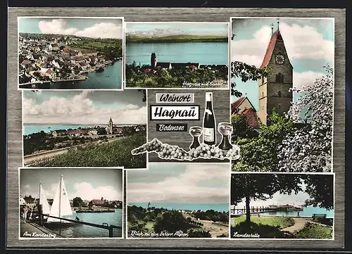 AK Hagnau am Bodensee, Ortsansicht mit Säntis, Am Landsteg