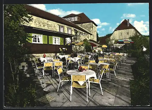 AK Rudersberg, Terrasse d. Burghof Waldenstein im Wieslauftal, Inh. E. und M. Göppel