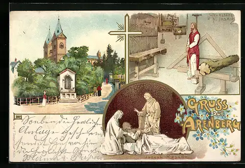 Lithographie Arenberg, Josephs-Kapelle, Werkstätte des hl. Joseph