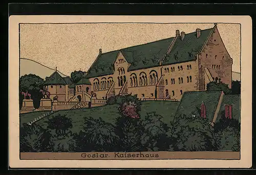 Steindruck-AK Goslar, Blick zum Kaiserhaus