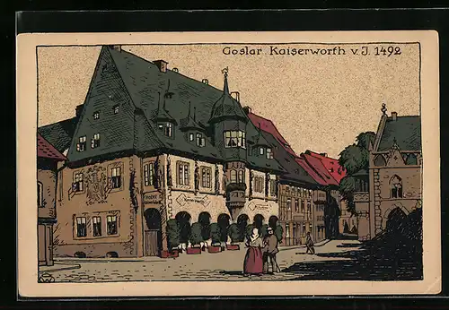 Steindruck-AK Goslar / Harz, Kaiserwoth im Jahre 1492