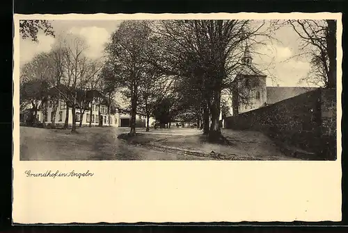 AK Grundhof in Angeln, Ortspartie mit Kirche