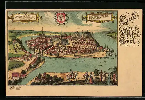 Lithographie Kiel, Ortsansicht Anno 1580