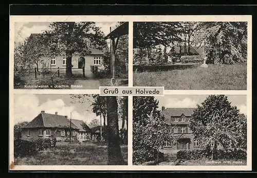 AK Holvede, Kolonialwaren J. Bassen, Gasthaus W. Heins