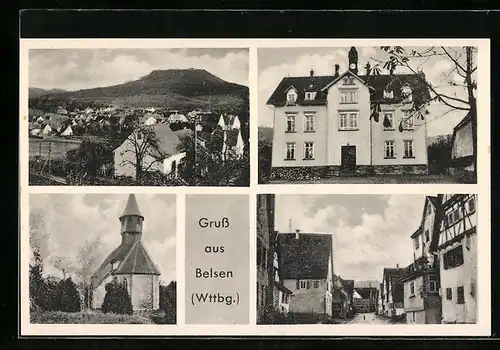 AK Belsen /Wttbg., Ortsansicht aus der Vogelschau, Kirche, Strasse