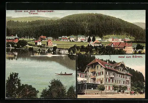 AK Titisee, Am hotel zum Bären, Totalansicht mit Ruderboot auf dem See