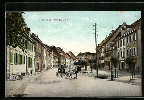 AK Hüfingen, Strassenpartie mit Pferdewagen