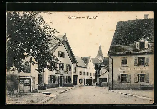 AK Geisingen, Strassenpartie mit Gasthaus zum Ochsen und Restaurant in der Vorstadt