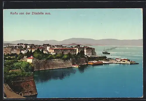 AK Korfu, Ortsansicht von der Zitadelle aus